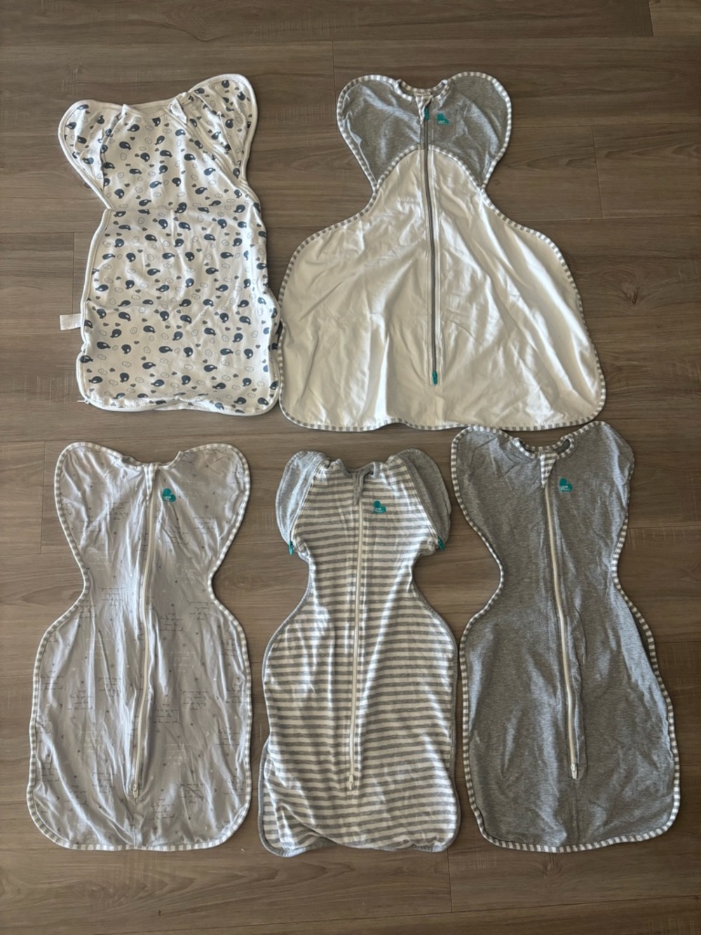 Love to Dream Grey, White & Stripe Swaddle Sleep Sacks - Set of 5 Medium